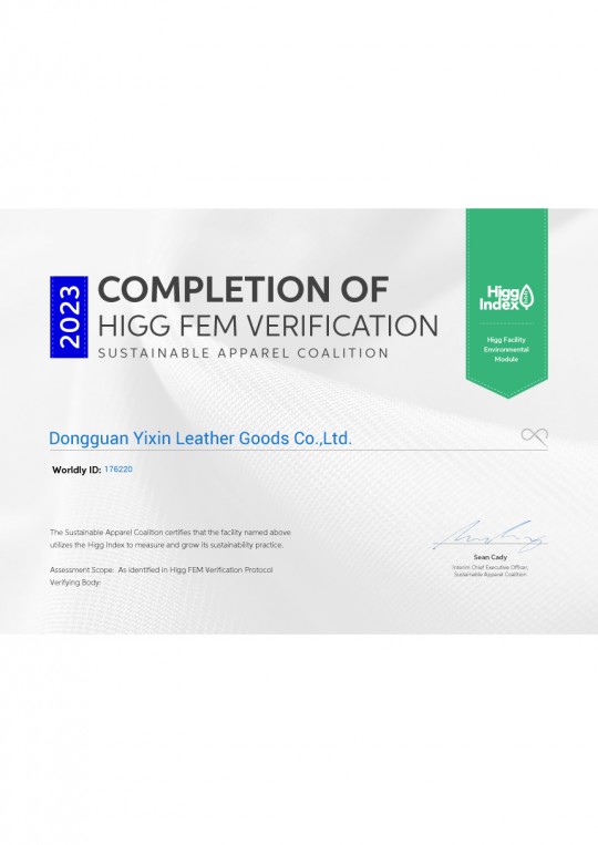 Higg Fem Verifiaction Certificate